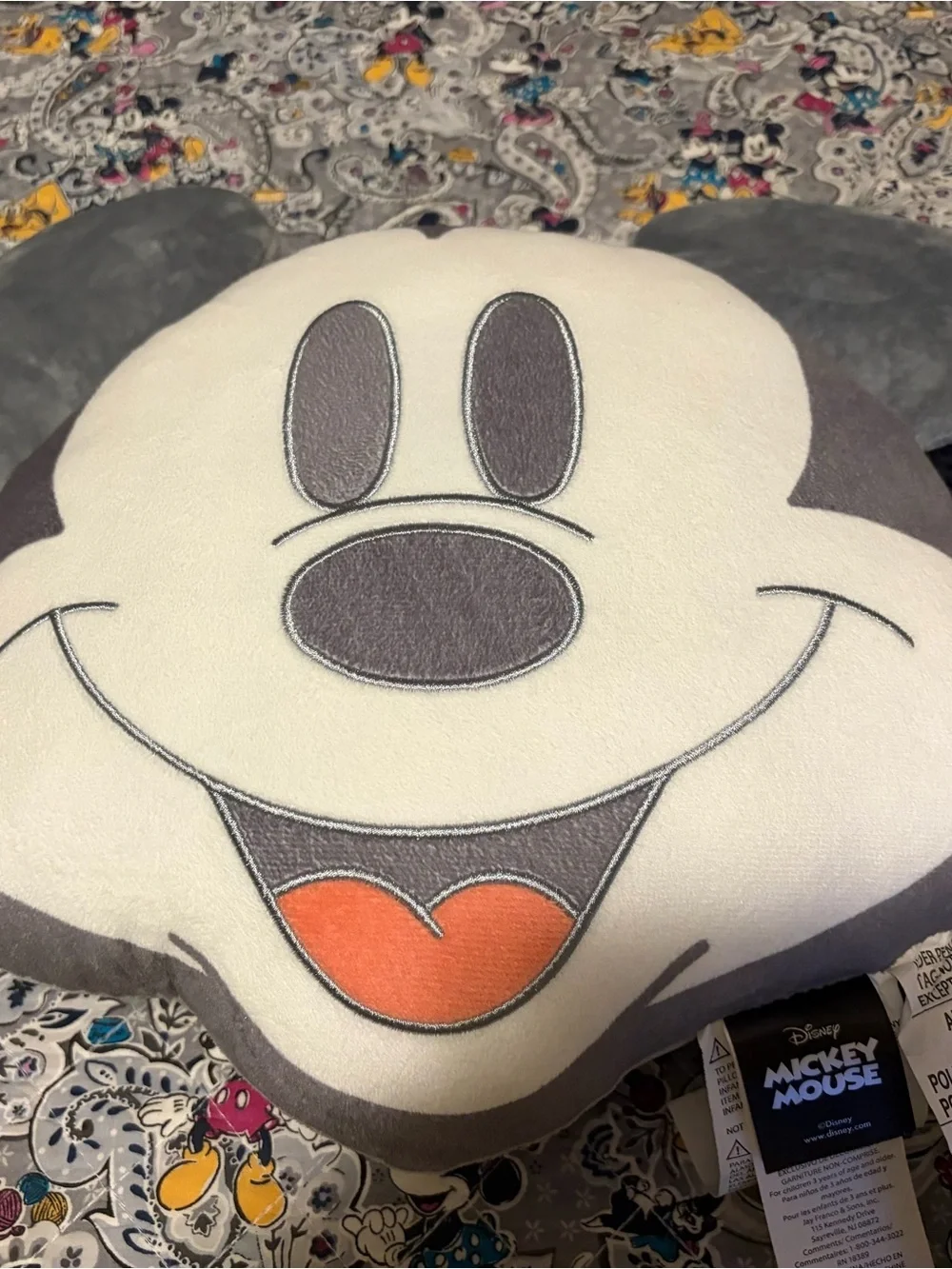 Disney Mickey Mouse Smiling Face Accent Pillow - White, Gray, Orange